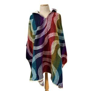 UKU Poncho handmade in Cotopaxi Unisex One Size Fits Most Rainbow Reversible